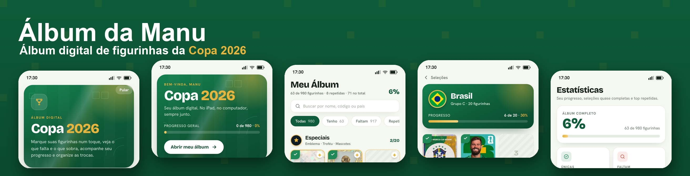 O Álbum da Manu, montagem de telas do app